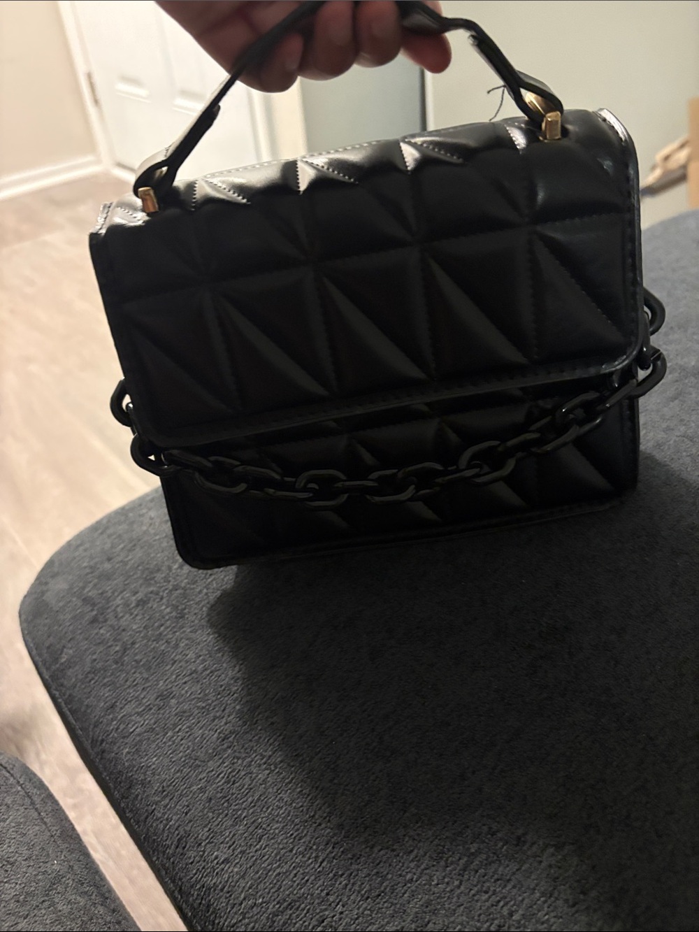 Black Quilted Top-Handle Shoulder Bag